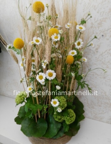 Composizione spighe e fiori di camomilla